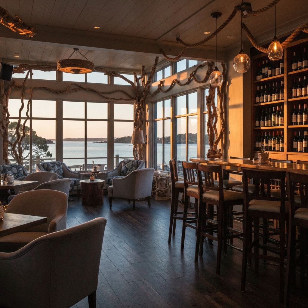 Bay Party Store tasting lounge — drinks and bay views